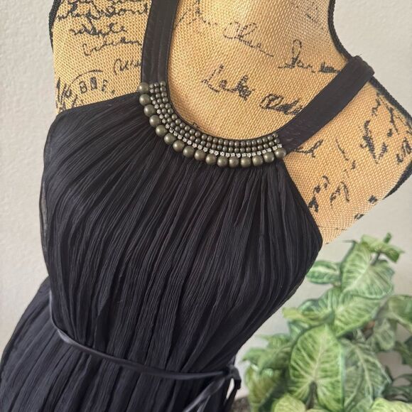 TANGO Black Pleated Halter Dress with Beaded Neckline – Size Large - Picture 2 of 5